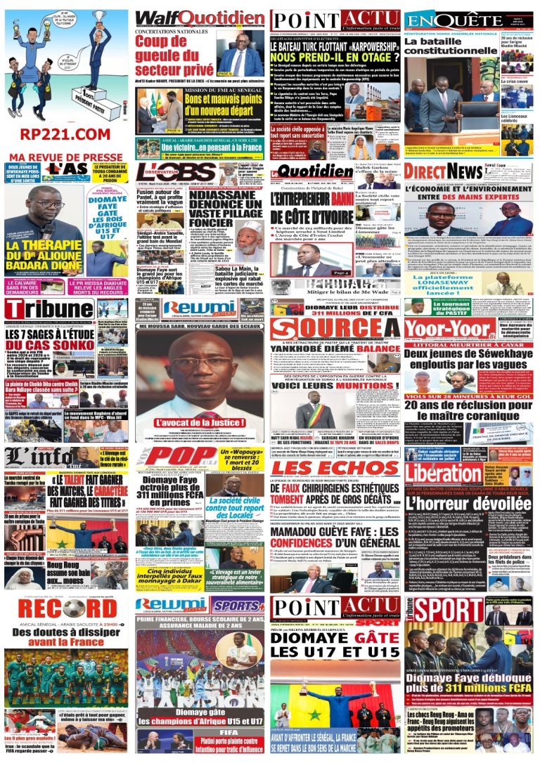 Élections locales, bataille autour de la réintégration de Sonko et ultime répétition des Lions : les principaux sujets à la Une de la presse de ce mardi 9 juin 2026.